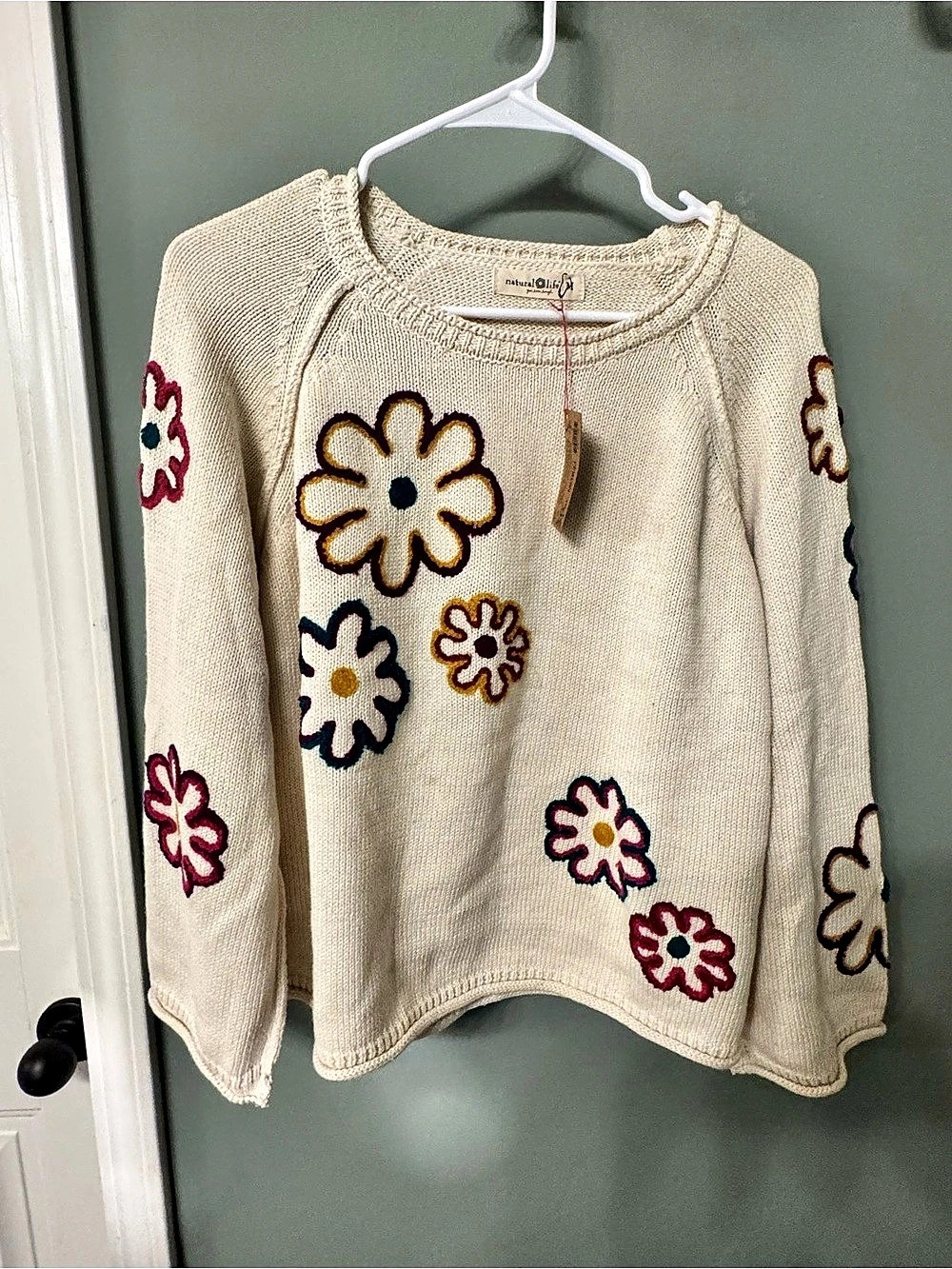 Natural Life Floral Crewneck Sweater in Cream- Flaw